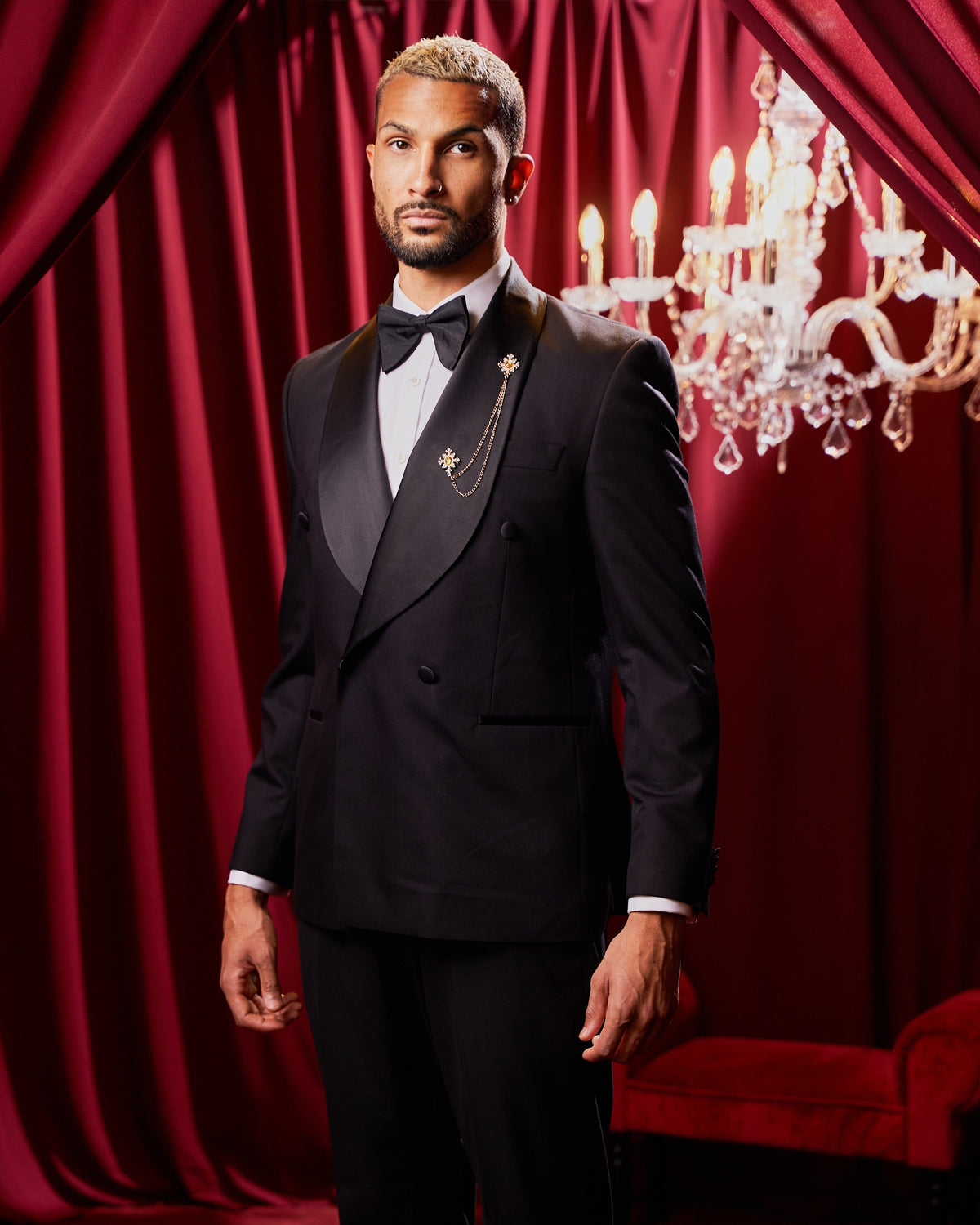 Spectre black double-breasted tuxedo with satin lapels by SUITD London