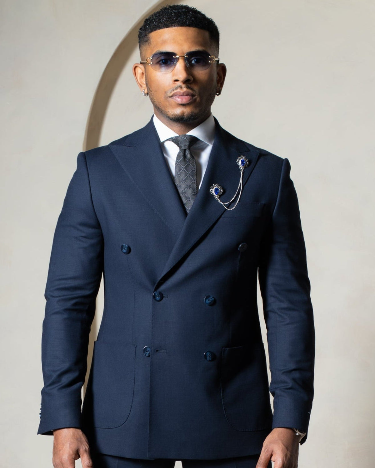 Regal Blue navy double-breasted men’s suit by SUITD London